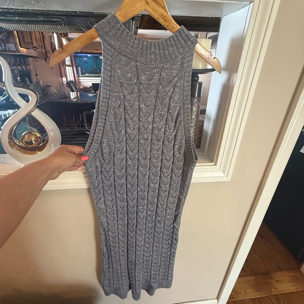 VENUS Gray Ribbed Halter Midi Dress